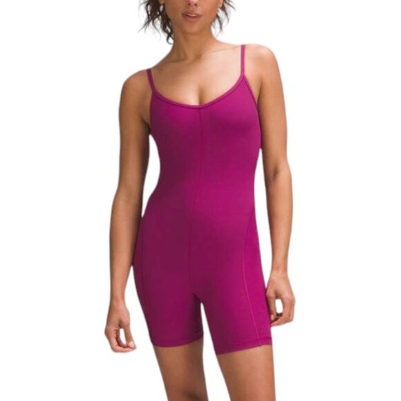 Lululemon Womnens Ribbed Contoured Unitard 6" Magenta Purple, Romper, Size 14 - Picture 3 of 10